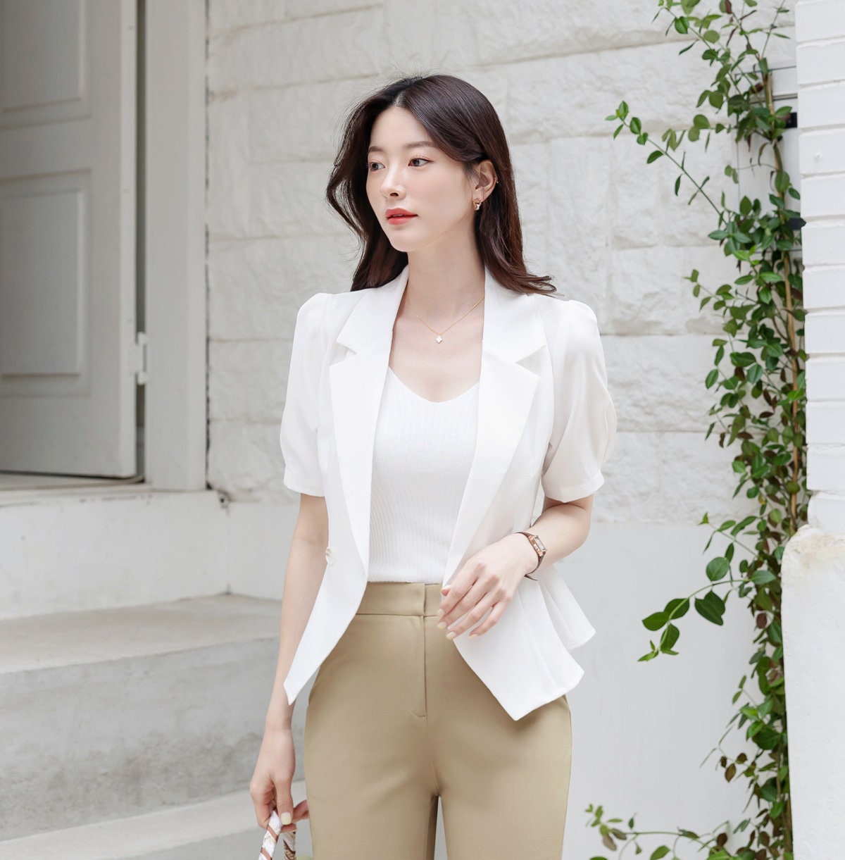 Elegant Feminin Puff Sleeve Peplum Style Jacket / Korean Style Tailored Collar Summer Jacket / Short Sleeve Top Daily Jacket for Women