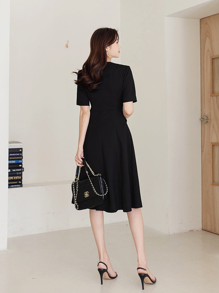 Korean Style Double Breasted Jacket Dress / Elegant Feminin Short Sleeve Modern Chic Midi Dress for Summer