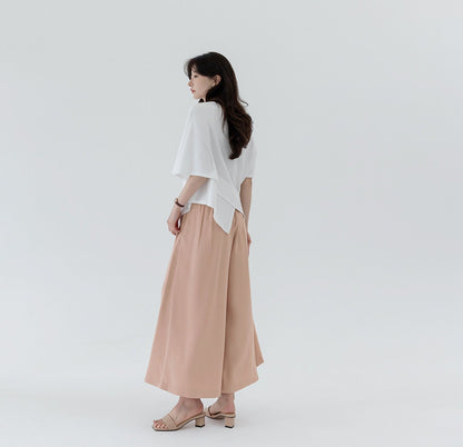 Spring Summer Loose Fit Cross Cape Top / Korean Style Women Clothes / Office Look Basic Top / Everyday Soft Blouse