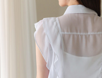 Lovely Feminine Sleeveless See-through Blouse / Korean Style Office Look Top / Everyday Soft Blouse for Summer