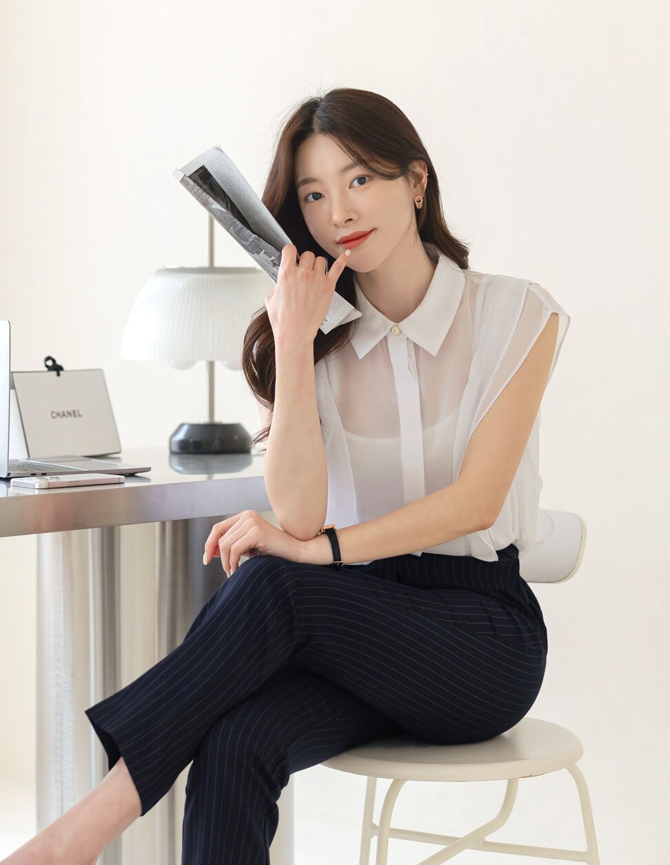 Lovely Feminine Sleeveless See-through Blouse / Korean Style Office Look Top / Everyday Soft Blouse for Summer