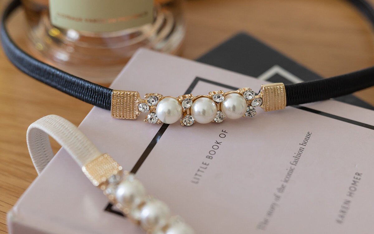 Elegant Feminine Pearl Jewel Belt / Korean Style Pearl Jewel Elastic Belt / Luxury wear Elegant Belt