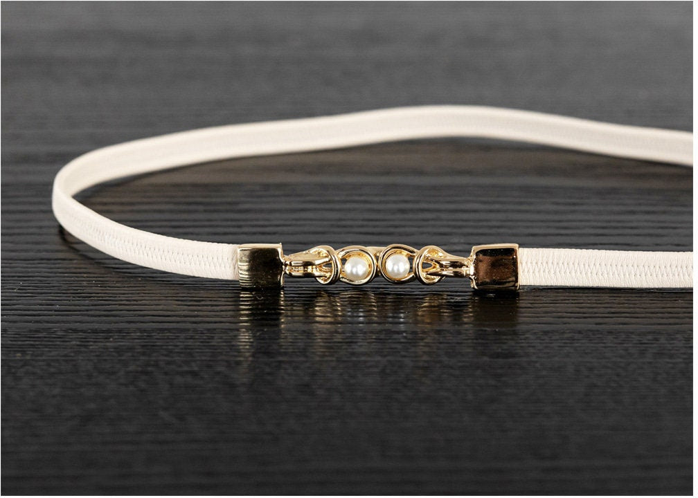 Elegant Feminine Gold and Pearl Ornament Belt / Korean Style Pearl Jewel Elastic Belt / Luxury wear Elegant Belt