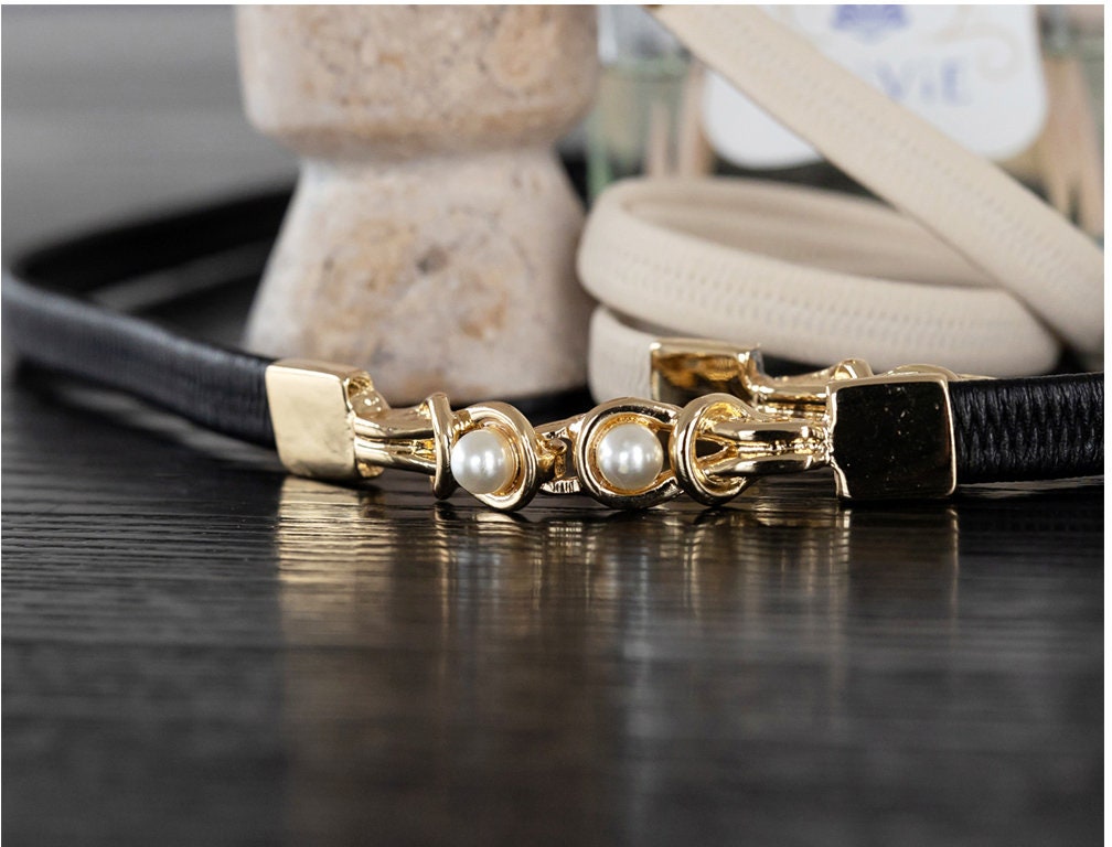 Elegant Feminine Gold and Pearl Ornament Belt / Korean Style Pearl Jewel Elastic Belt / Luxury wear Elegant Belt