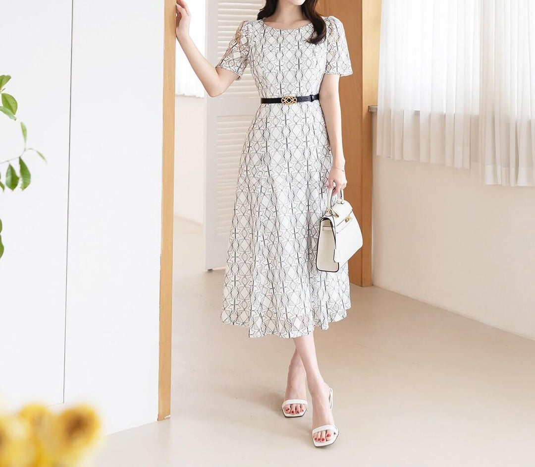 Elegant Lace Dress with Belt