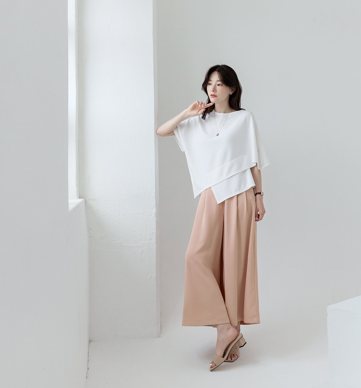 Spring Summer Loose Fit Cross Cape Top / Korean Style Women Clothes / Office Look Basic Top / Everyday Soft Blouse