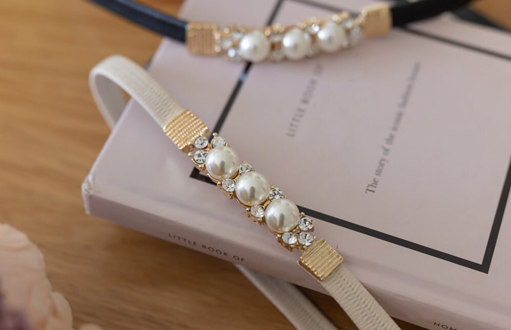 Elegant Feminine Pearl Jewel Belt / Korean Style Pearl Jewel Elastic Belt / Luxury wear Elegant Belt