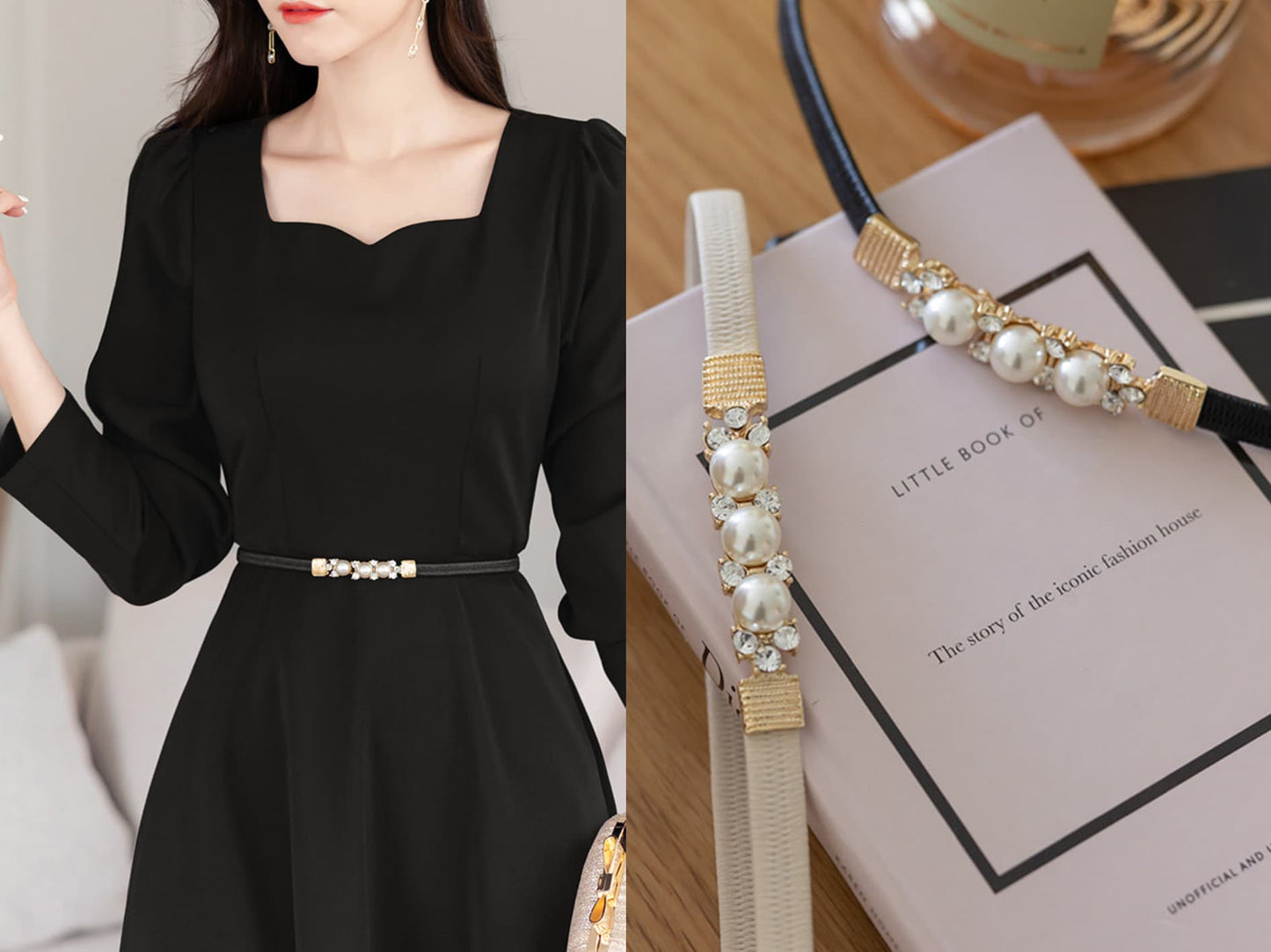 Elegant Feminine Pearl Jewel Belt / Korean Style Pearl Jewel Elastic Belt / Luxury wear Elegant Belt