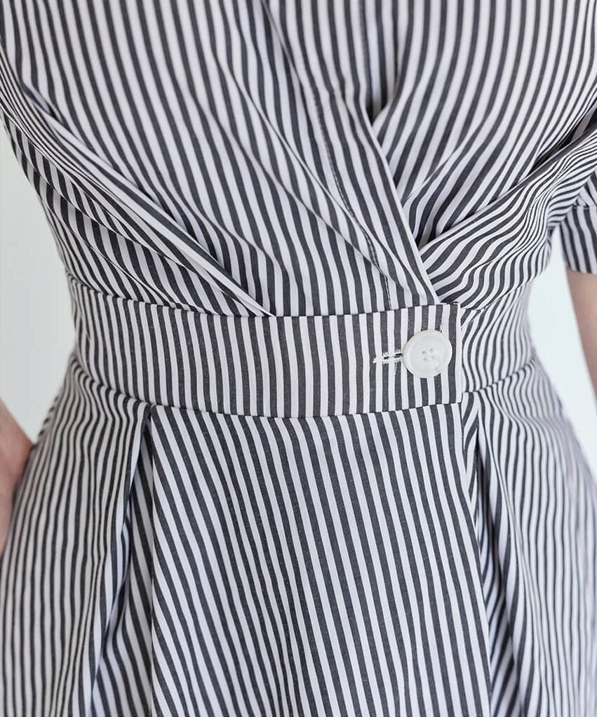 Elegant Feminine Striped Cotton Dress / Korean Style Summer Flare Midi Dress / Luxury wear Elegant Dress for Spring to Fall