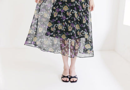 Summer Floral V Neck Chiffon Midi Dress / Korean Style Women Flare Dress / Lovely Long Dress