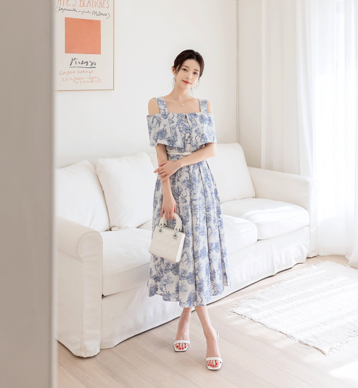 Elegant Feminin Summer Dress with Belt / Korean Style Midi Dress / Luxury Clasic Sleeveless Cape Design Dress for Women