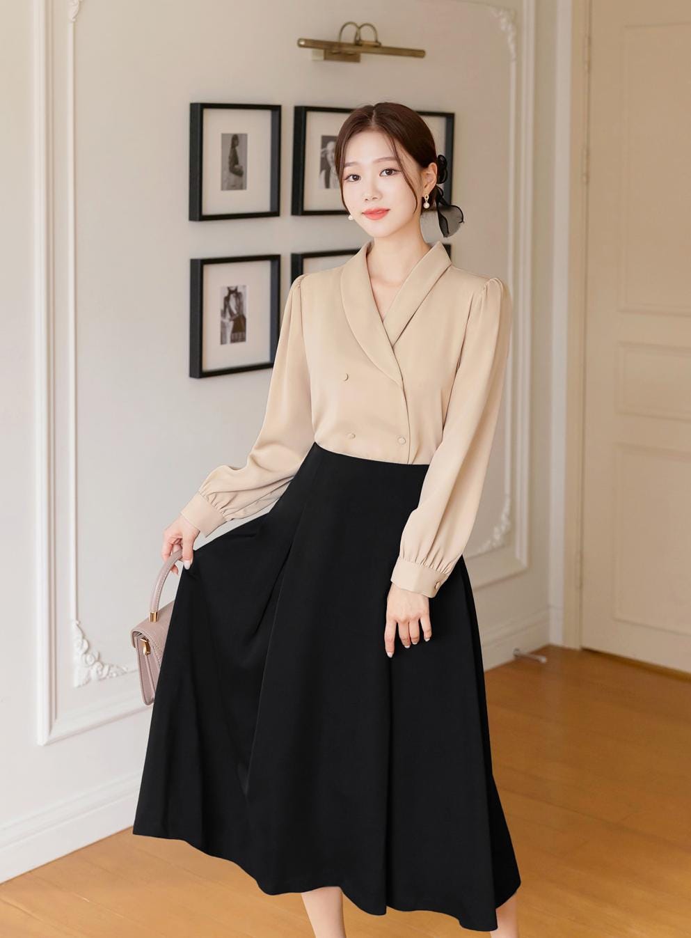 Elegant Feminin Pin-tuck Flare Skirt / Korean Style Party Dress Skirt / Spring Fall Daily Dressy Midi Skirt / Clasic Simple Flare Skirt