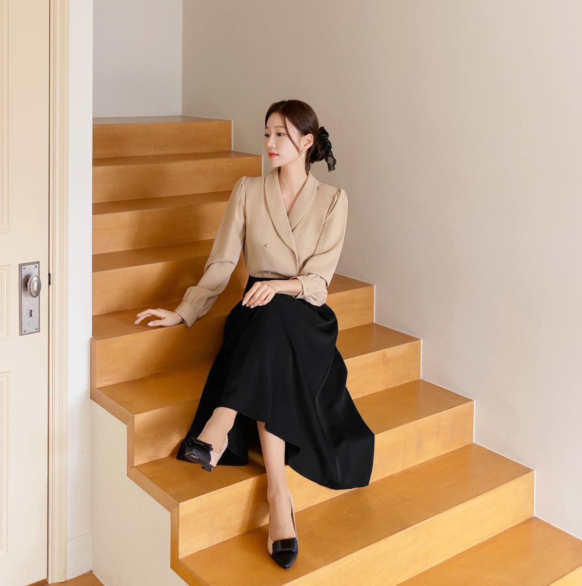 Elegant Feminin Pin-tuck Flare Skirt / Korean Style Party Dress Skirt / Spring Fall Daily Dressy Midi Skirt / Clasic Simple Flare Skirt