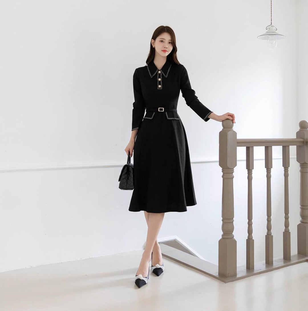slim fit dress slacks Classic Elegant Tweed Flare Dress – STUDIO731 main image 0