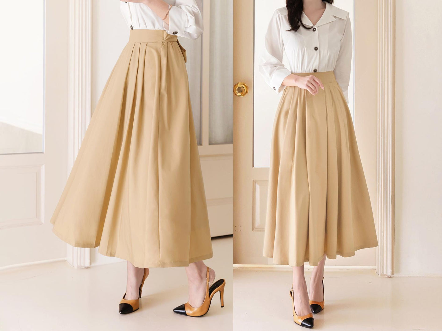 Elegant Feminin Elastic Waist Band Flare Skirt / Korean Style Party Dress Skirt / Spring Fall Daily Dressy Midi Skirt