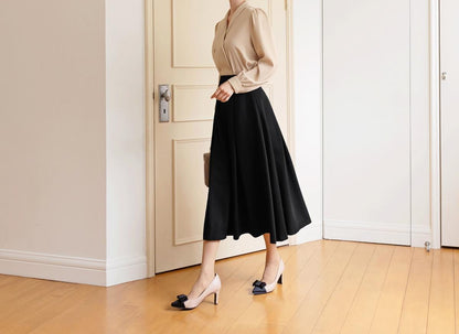 Elegant Feminin Pin-tuck Flare Skirt / Korean Style Party Dress Skirt / Spring Fall Daily Dressy Midi Skirt / Clasic Simple Flare Skirt