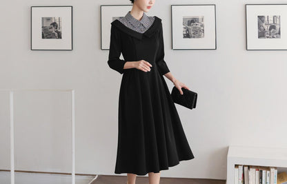 Elegant Feminine Off-shoulder Layered Style Dress / Korean Style Midi Dress / Elegant Luxury Dress