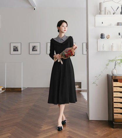 Elegant Feminine Off-shoulder Layered Style Dress / Korean Style Midi Dress / Elegant Luxury Dress