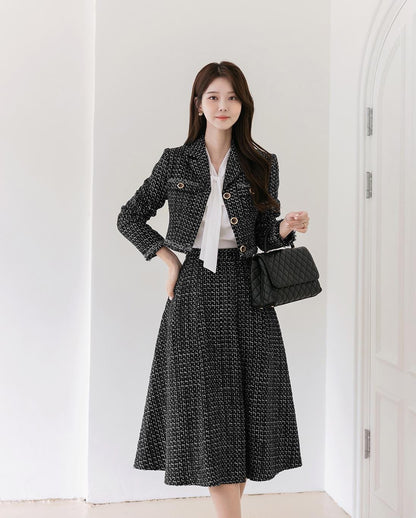 Elegant Tailored Collar Tweed Crop Jacket Blazer for Fall Winter / Korean Style Classic Set up Jacket / Luxury wear Soft Jacket