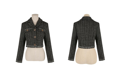 Elegant Tailored Collar Tweed Crop Jacket Blazer for Fall Winter / Korean Style Classic Set up Jacket / Luxury wear Soft Jacket