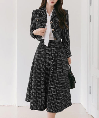 Elegant Tailored Collar Tweed Crop Jacket Blazer for Fall Winter / Korean Style Classic Set up Jacket / Luxury wear Soft Jacket