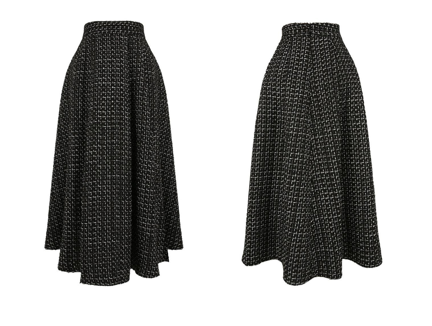 Elegant Feminin Tweed Pin Tuck Flare Skirt / Korean Style Office Look Set Up Skirt / Daily Skirt for Fall to Spring