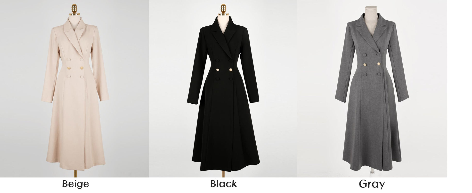 Classic Elegant Feminin Double Breasted Dress / Korean Style Midi Long Dress / Modern Chic Tailored Collar Dress / Jacket Coat Style Dress