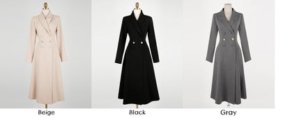 Classic Elegant Feminin Double Breasted Dress / Korean Style Midi Long Dress / Modern Chic Tailored Collar Dress / Jacket Coat Style Dress