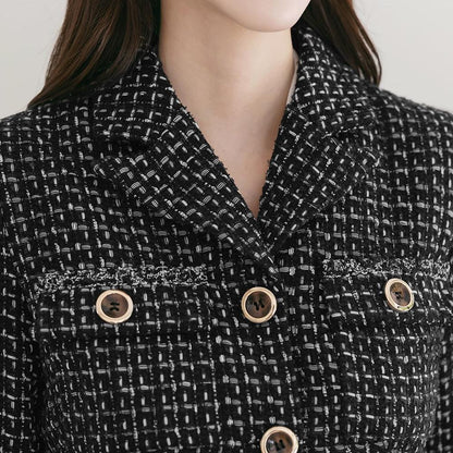 Elegant Tailored Collar Tweed Crop Jacket Blazer for Fall Winter / Korean Style Classic Set up Jacket / Luxury wear Soft Jacket